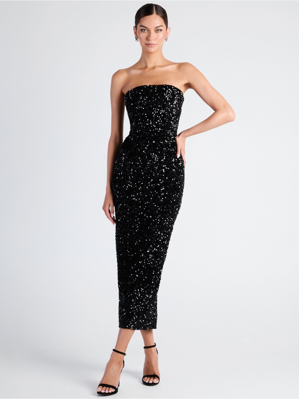 Leslie Sequin Strapless Gown